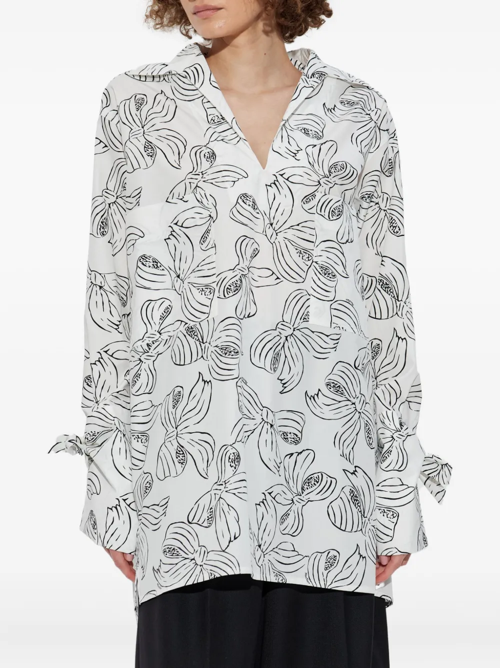 Max Mara Blouse met strikprint en gestrikte manchetten Wit