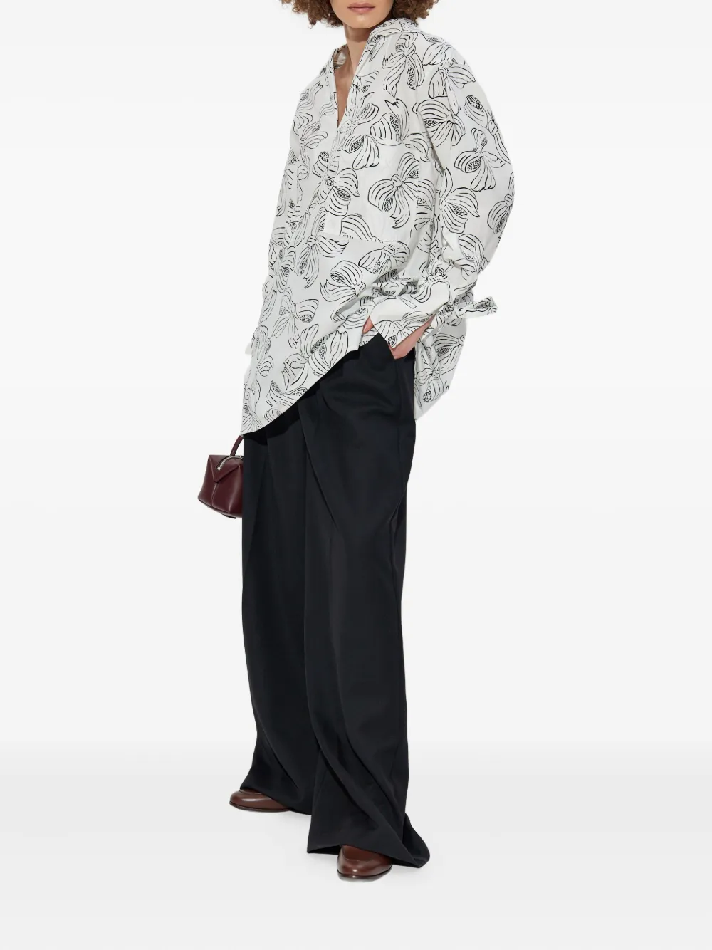 Max Mara Blouse met strikprint en gestrikte manchetten Wit