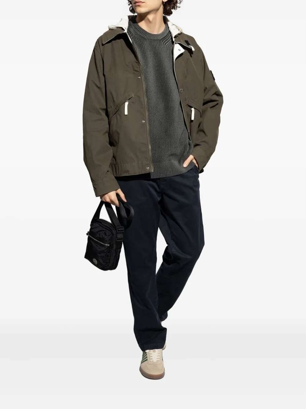 Stone Island Compass-patch cotton trousers Blauw