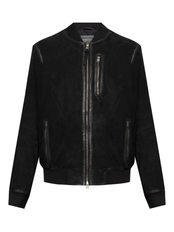AllSaints Jaqueta Bomber De Camurça | Preto | FARFETCH BR