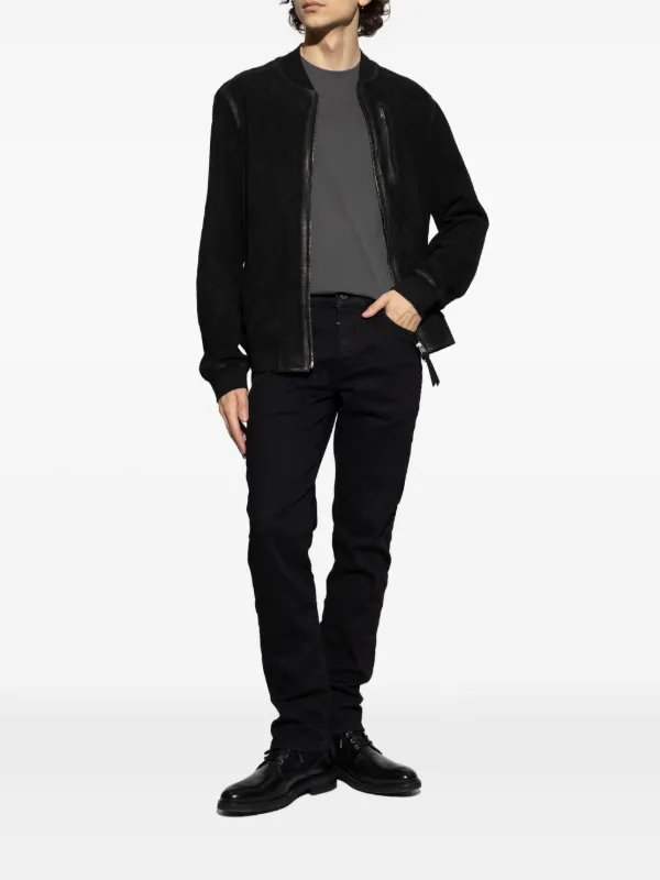 AllSaints Jaqueta Bomber De Camurça | Preto | FARFETCH BR