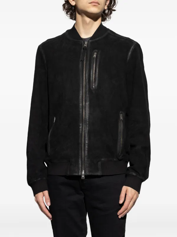 AllSaints Jaqueta Bomber De Camurça | Preto | FARFETCH BR