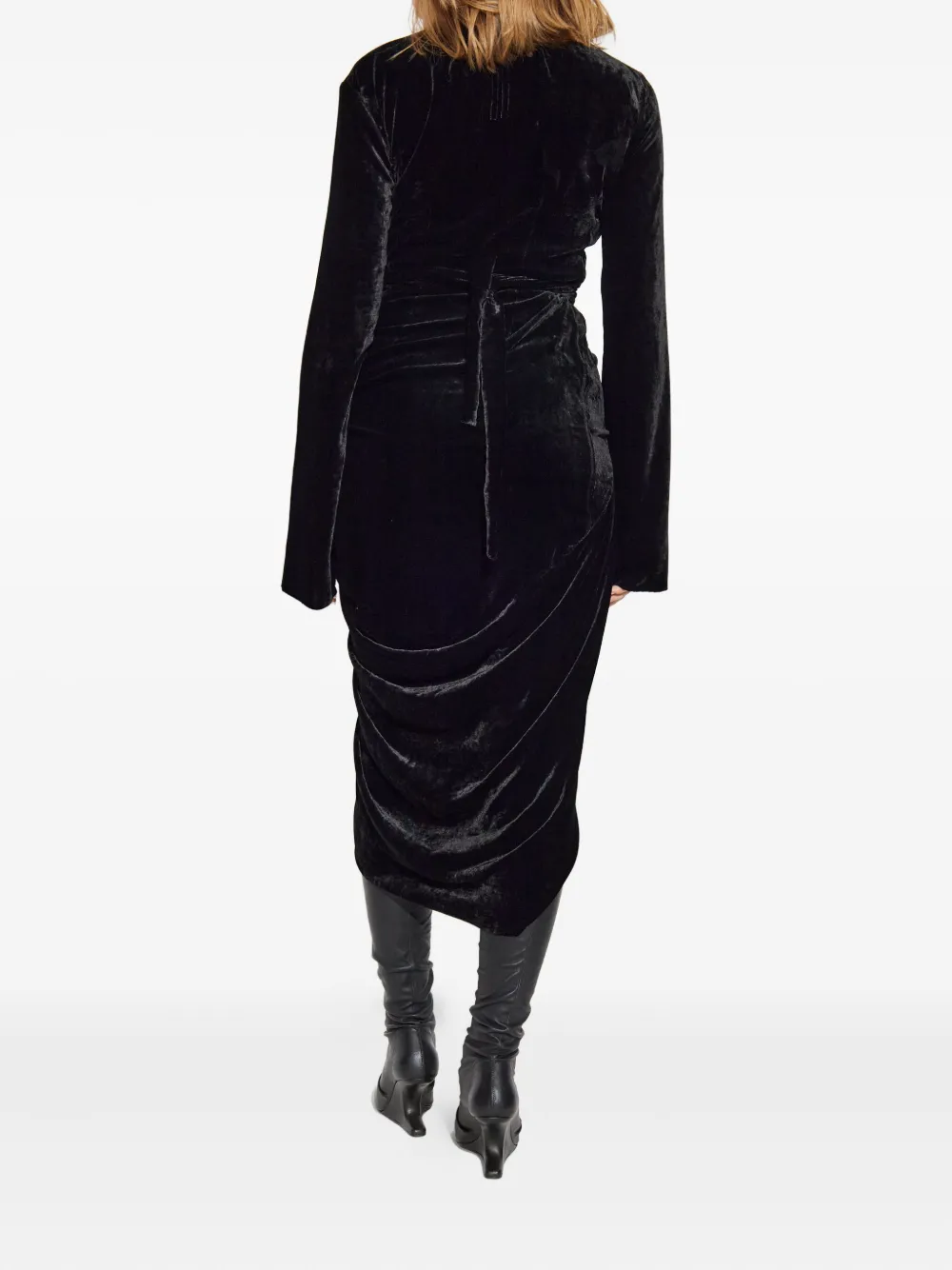 Rick Owens Gedrapeerde fluwelen midi-jurk Zwart