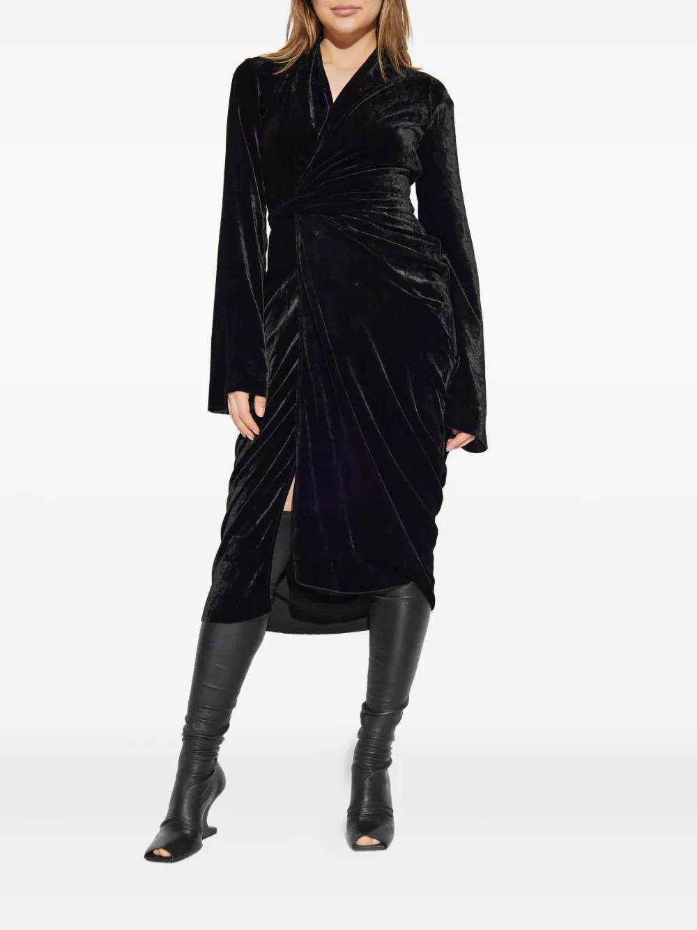 Rick Owens Gedrapeerde fluwelen midi-jurk Zwart