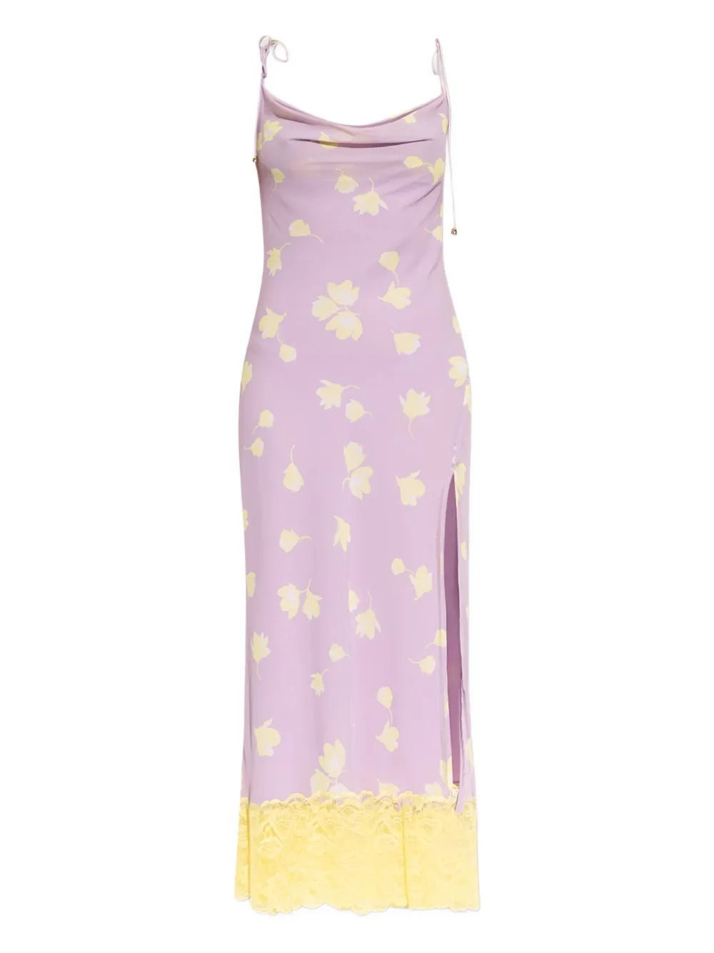 Self-Portrait cowl-neck lace-trimmed midi dress Paars