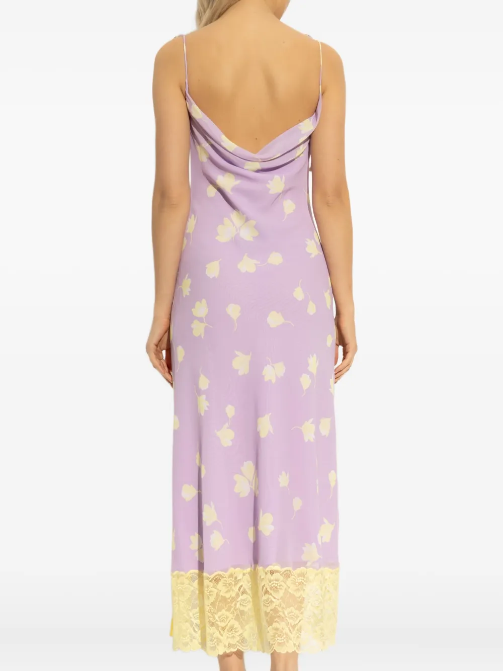 Self-Portrait cowl-neck lace-trimmed midi dress Paars