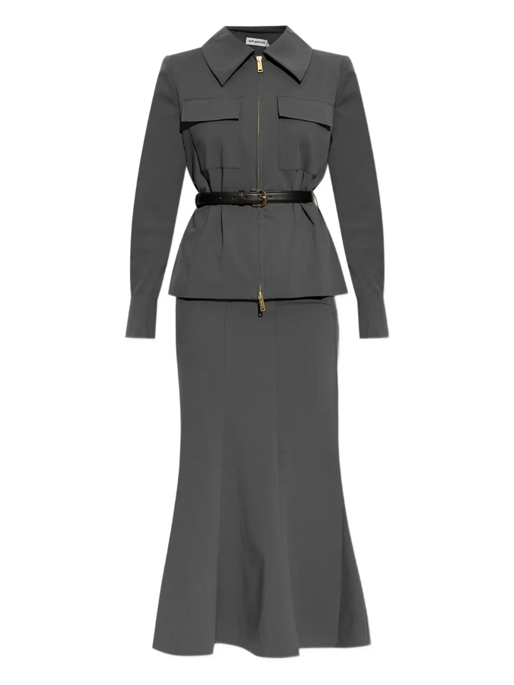 Self-Portrait twill midi dress Grijs