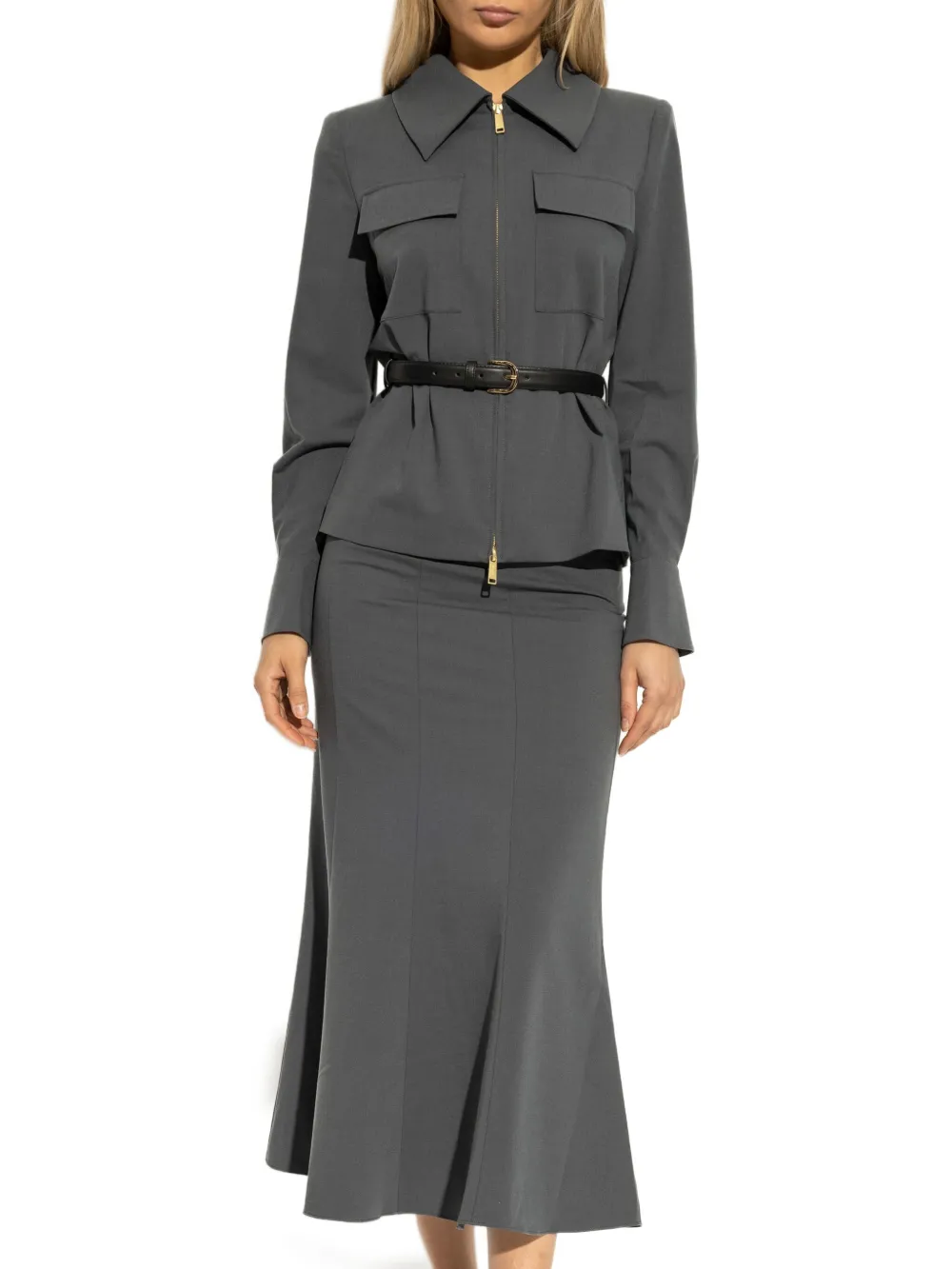 Self-Portrait twill midi dress Grijs
