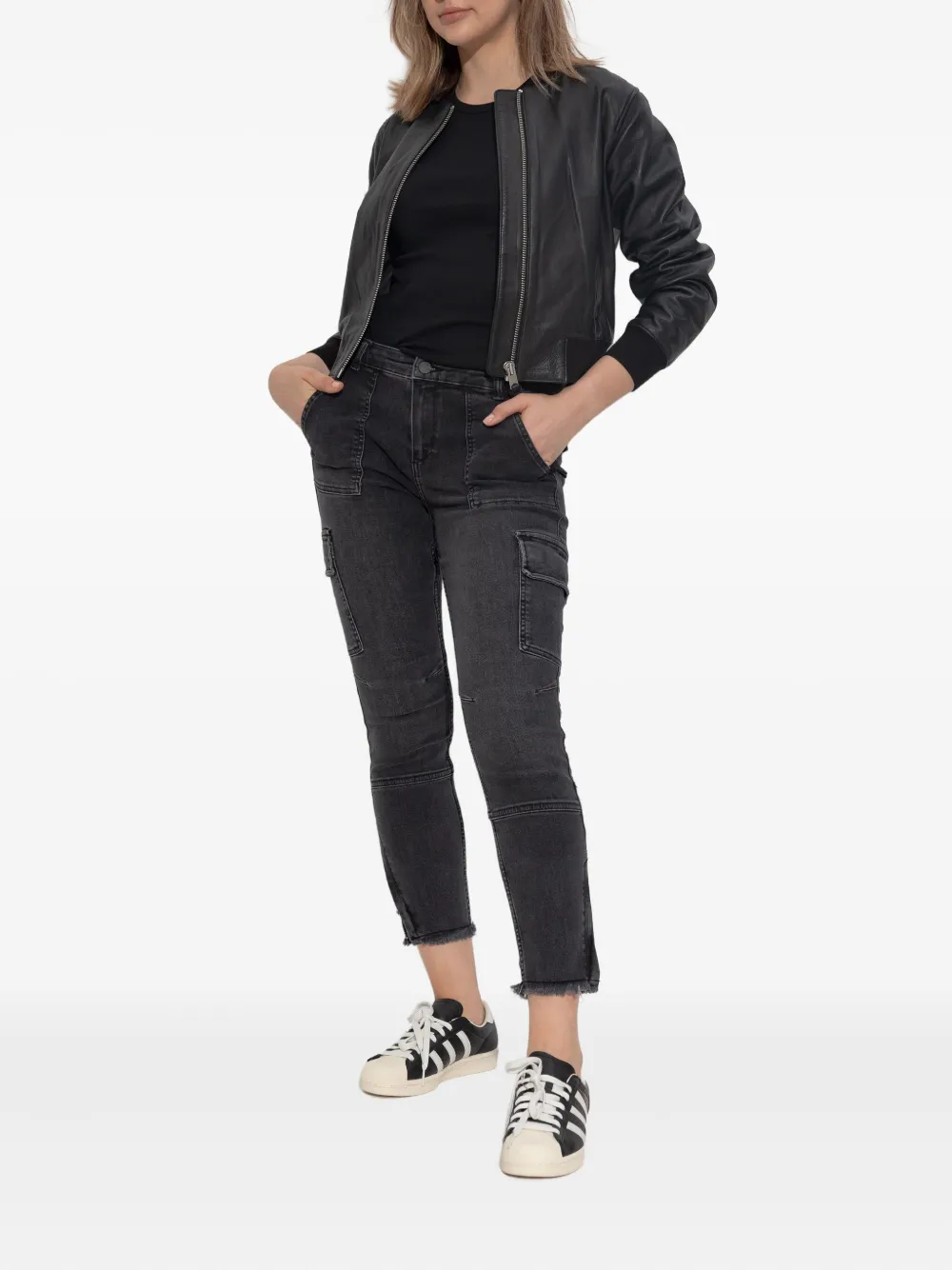 AllSaints Orten leren bomberjack met rits Zwart
