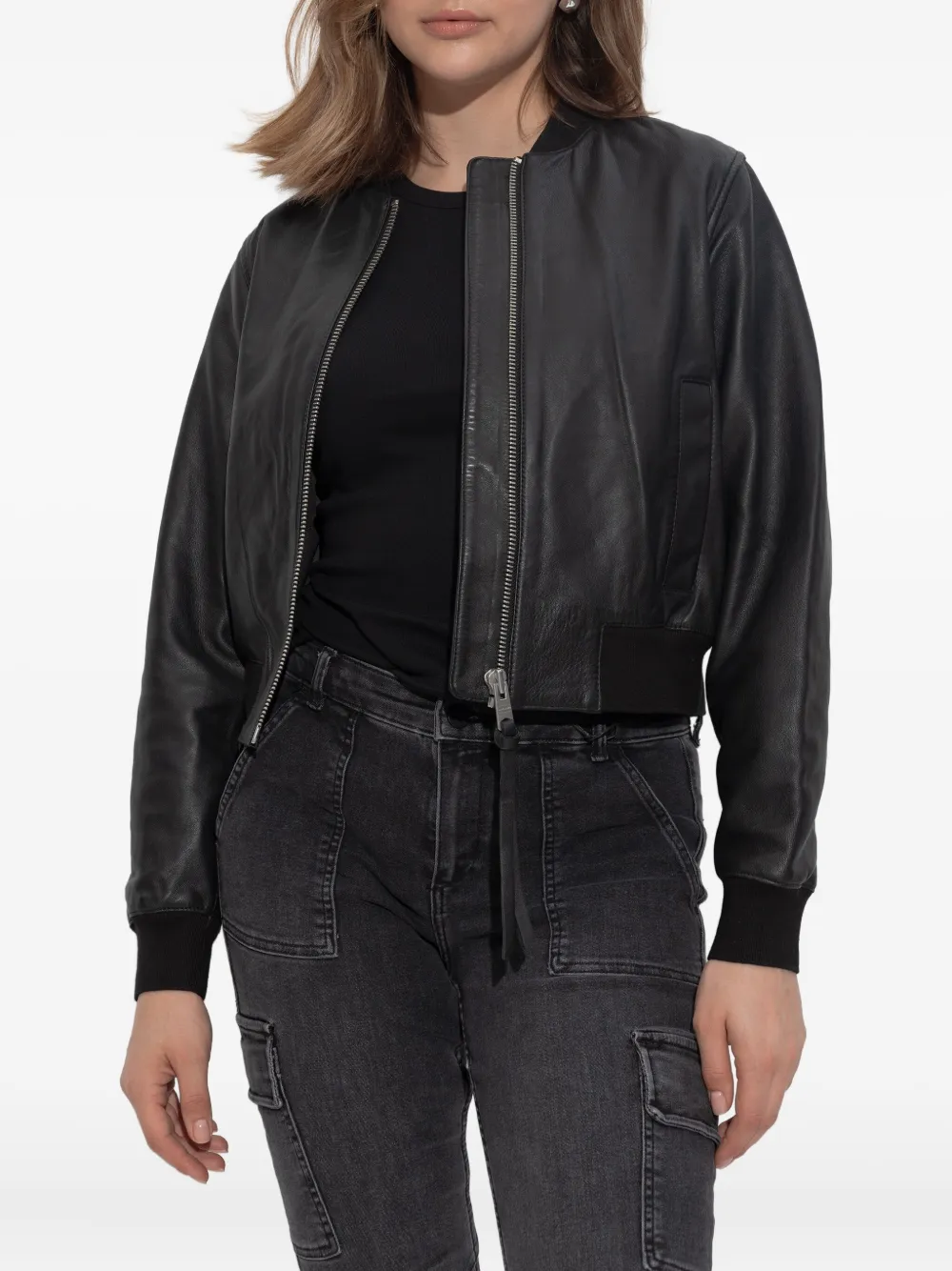 AllSaints Orten leren bomberjack met rits Zwart