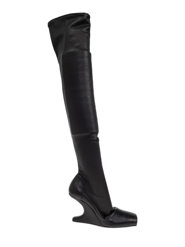 Rick Owens Leather Over-The-Knee Boots Black FARFETCH
