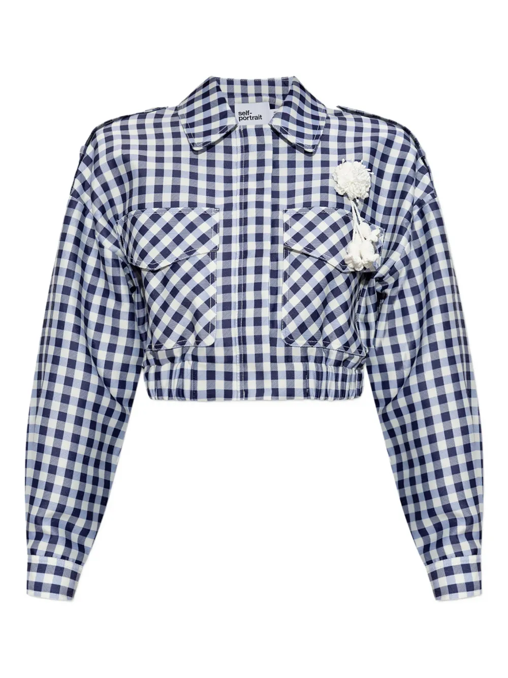 Self-Portrait check-print pom-pom jacket Blauw