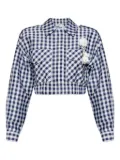 Self-Portrait check-print pom-pom jacket - Blue