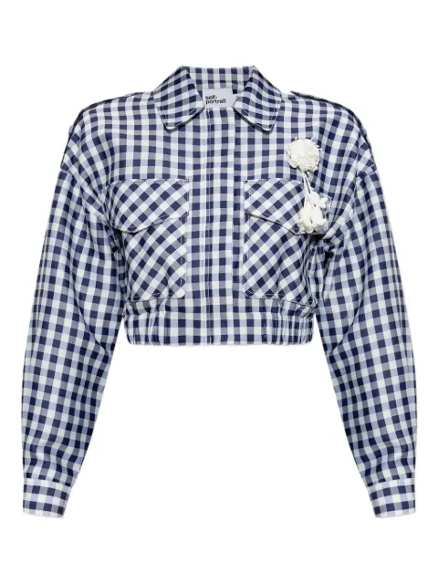 Self-Portrait check-print pom-pom jacket