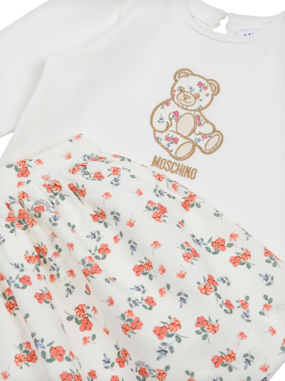 Moschino Kids Rok en top met geborduurde teddybeer en bloemenprint 84440 Azzurro