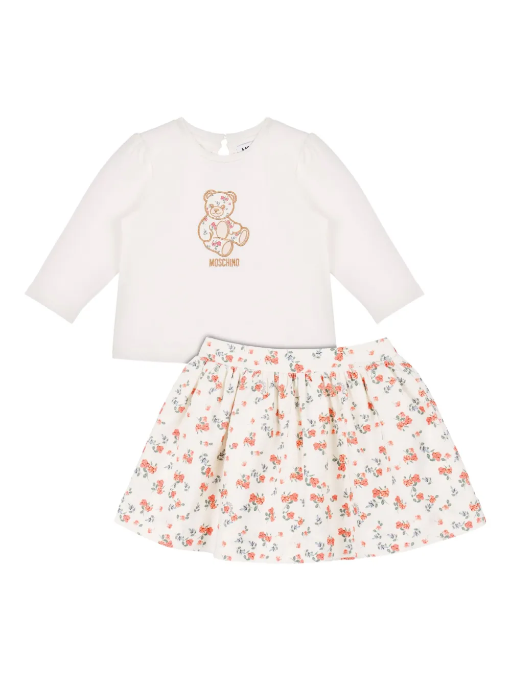 Moschino Kids Rok en top met geborduurde teddybeer en bloe print 84440 Azzurro