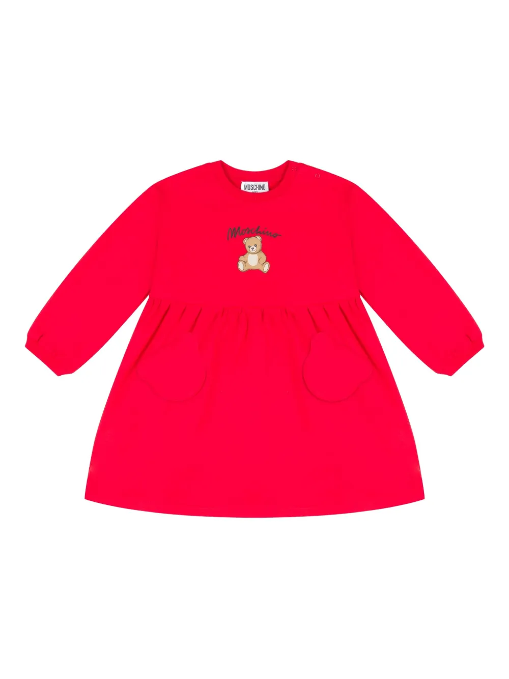 Moschino Kids Jurk met lange mouwen en teddybeerprint Rood