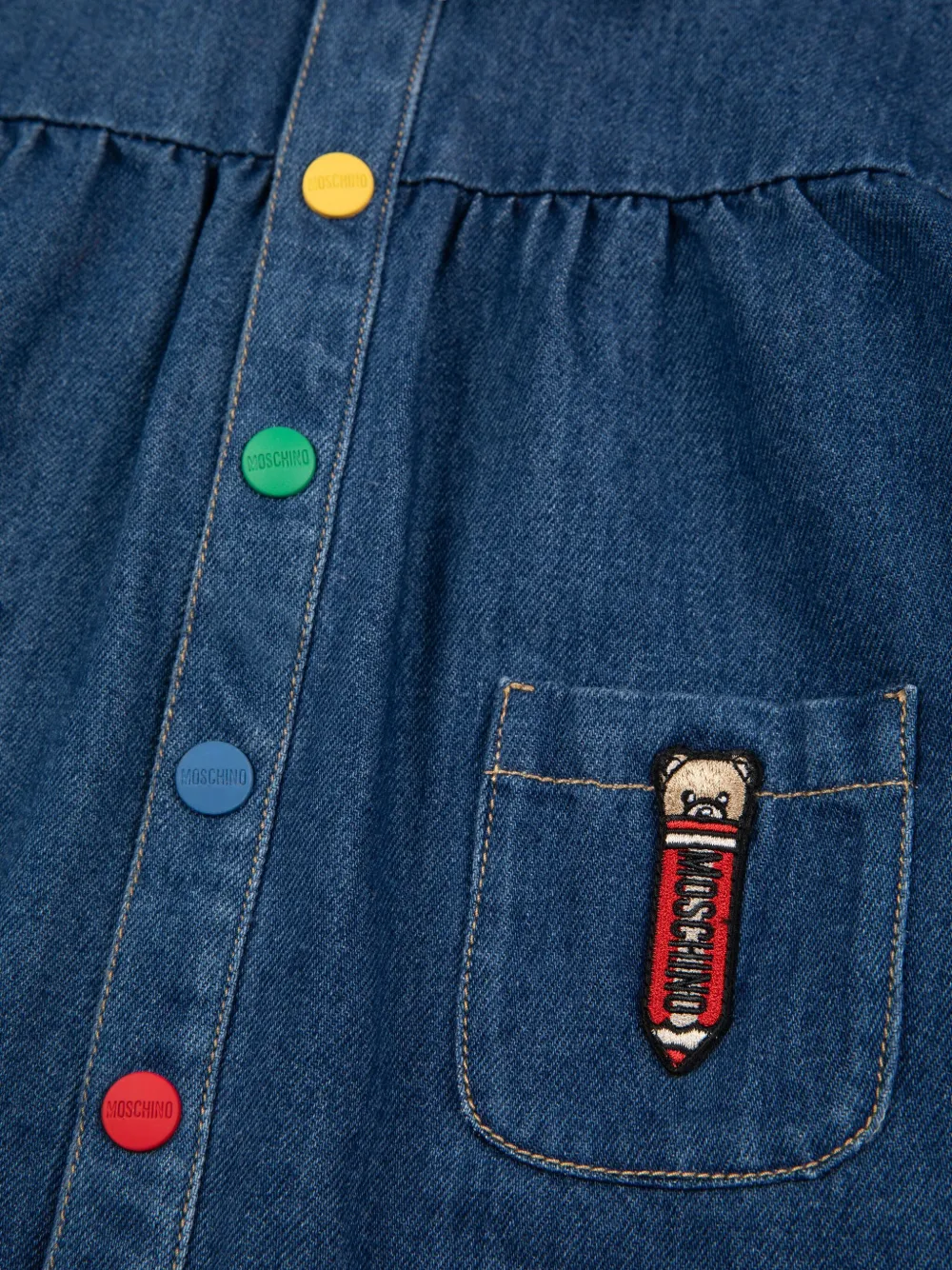 Moschino Kids Spijkerjurk met pofmouwen Blauw