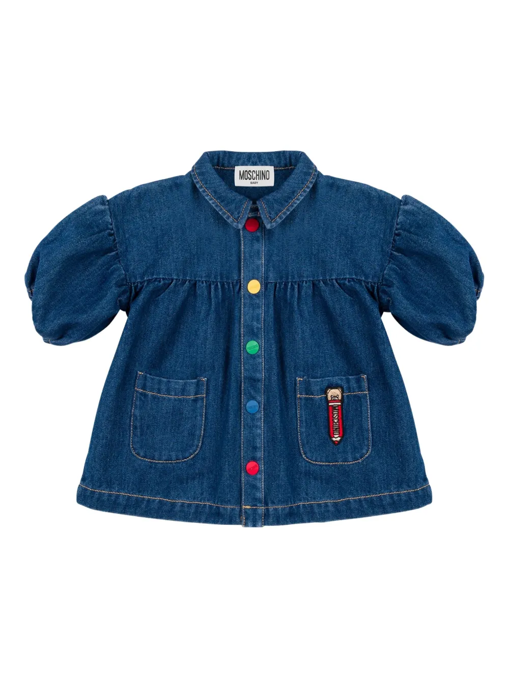 Moschino Kids Spijkerjurk met pofmouwen Blauw