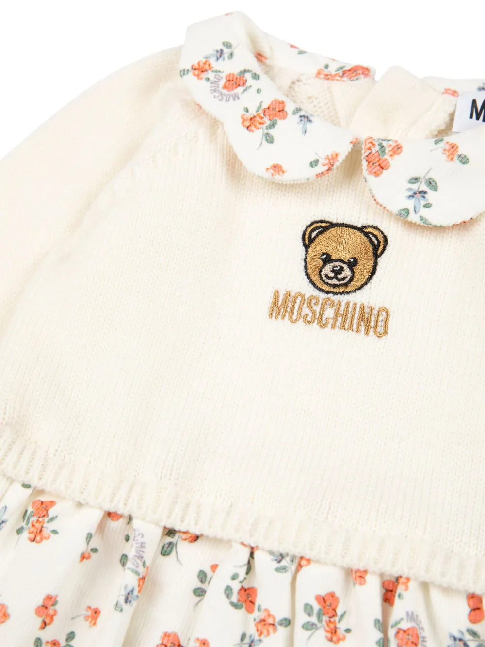Moschino Kids Jurk met bloemenprint en ruches Beige