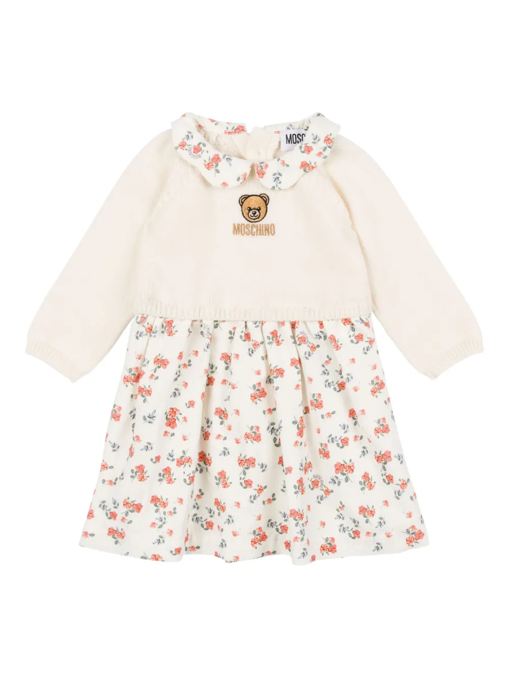 Moschino Kids Jurk met bloe print en ruches Beige