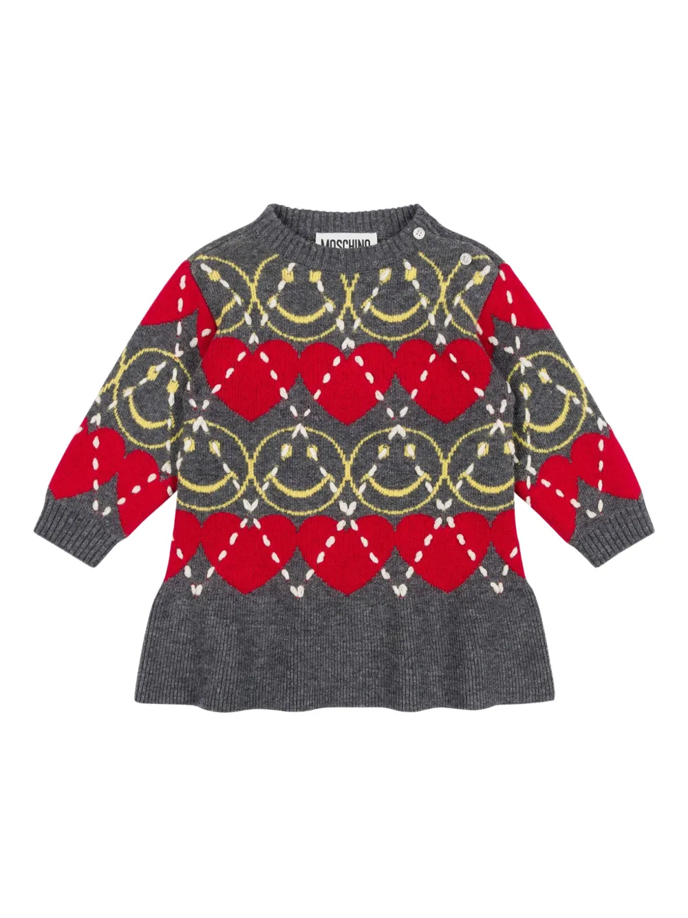 Moschino Kids Gebreide jurk met smileypatroon Grijs