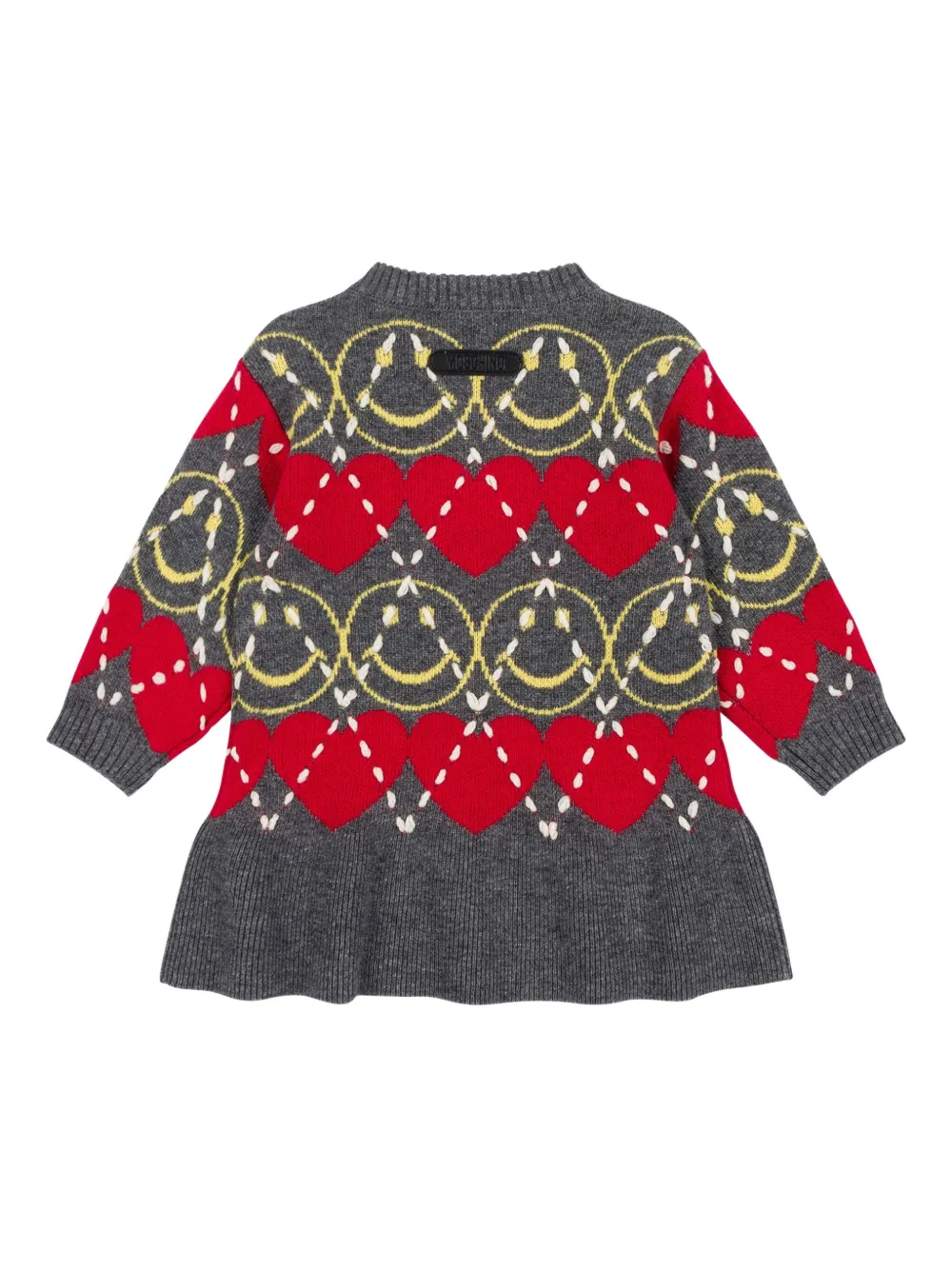 Moschino Kids Gebreide jurk met smileypatroon Grijs