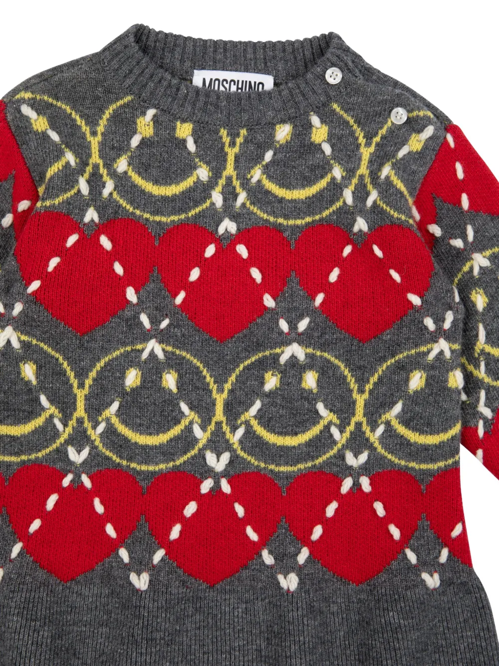 Moschino Kids Gebreide jurk met smileypatroon Grijs