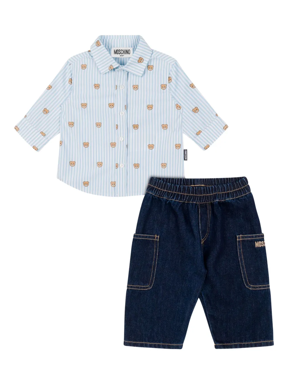 Moschino Kids Gestreept overhemd met beerprint Blauw
