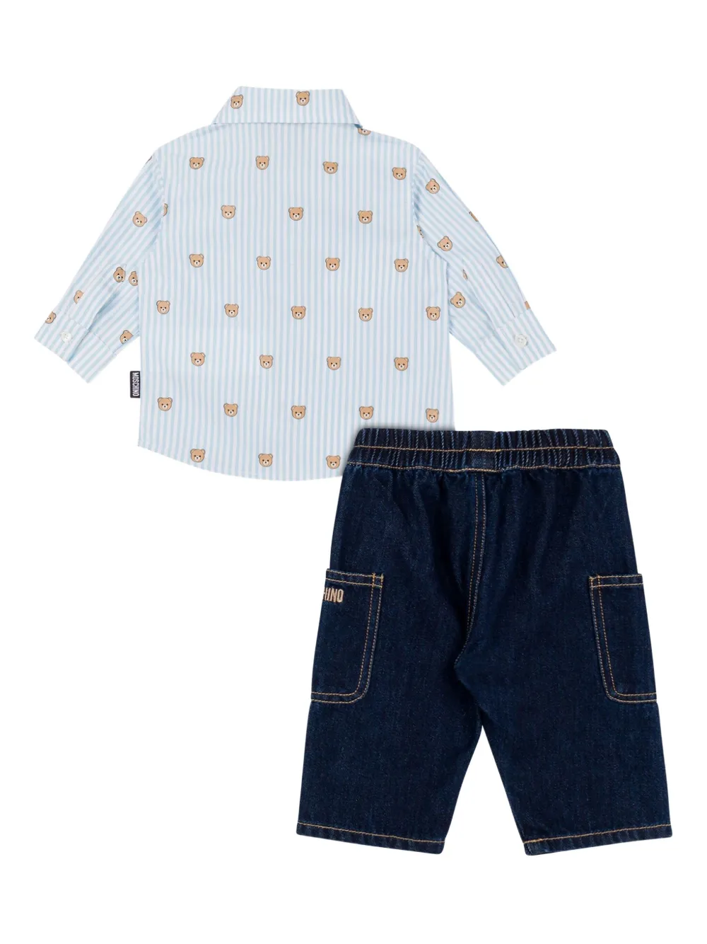 Moschino Kids Gestreept overhemd met beerprint Blauw