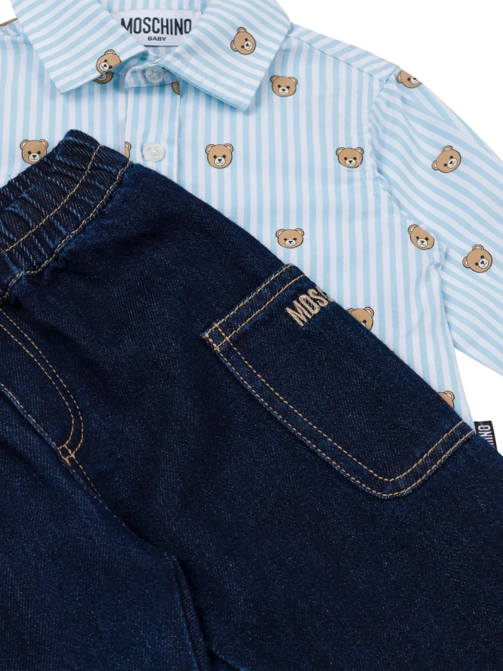 Moschino Kids Gestreept overhemd met beerprint Blauw