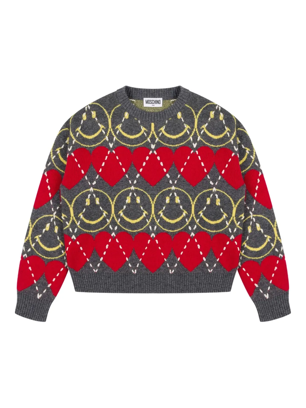 Moschino Kids Gebreide trui met argyle patroon 83279 Grigio