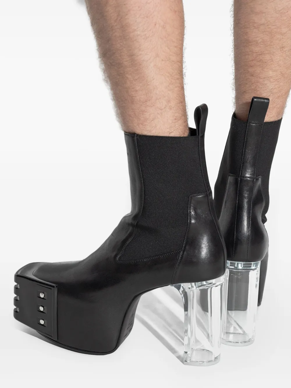 Rick Owens 120mm Grilled platform leather boots Black