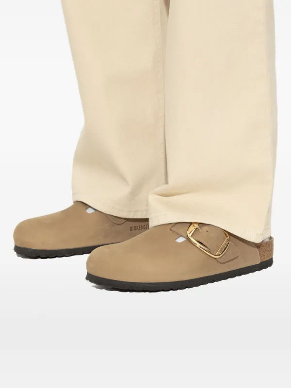 Birkenstock Boston Big Buckle Suede Mules | Brown | FARFETCH