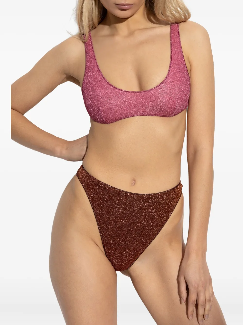 Oséree glitter-detail two-tone bikini Roze