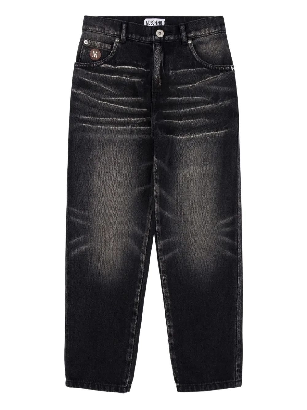 Moschino Kids Jeans a gamba ampia con effetto vissuto - Nero