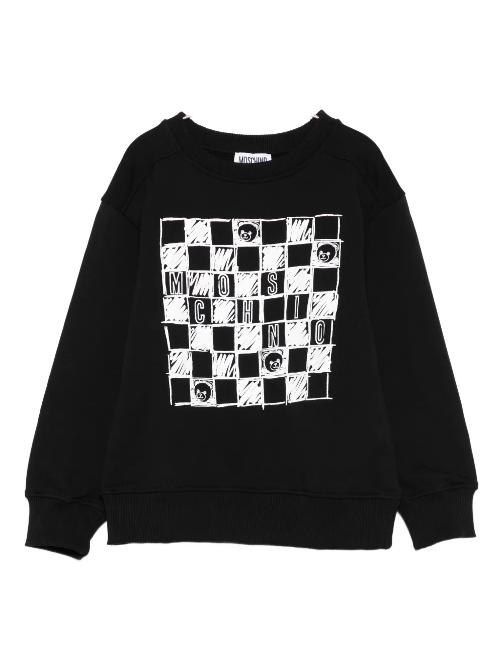 Moschino Kids checkerboard Teddy Bear sweatshirt | Black | Image 1