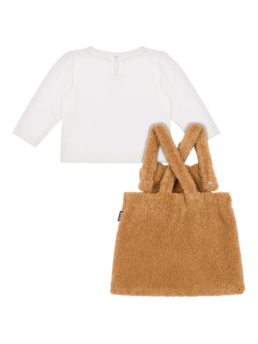 Moschino Kids Fleece tuinbroekset met beerapplicatie 20351 Marrone