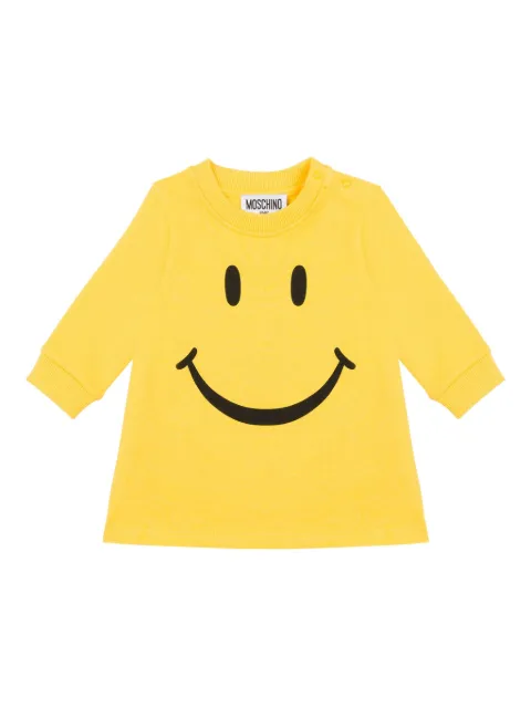 Moschino Kids فستان بأكمام طويلة وطبعة وجه مبتسم