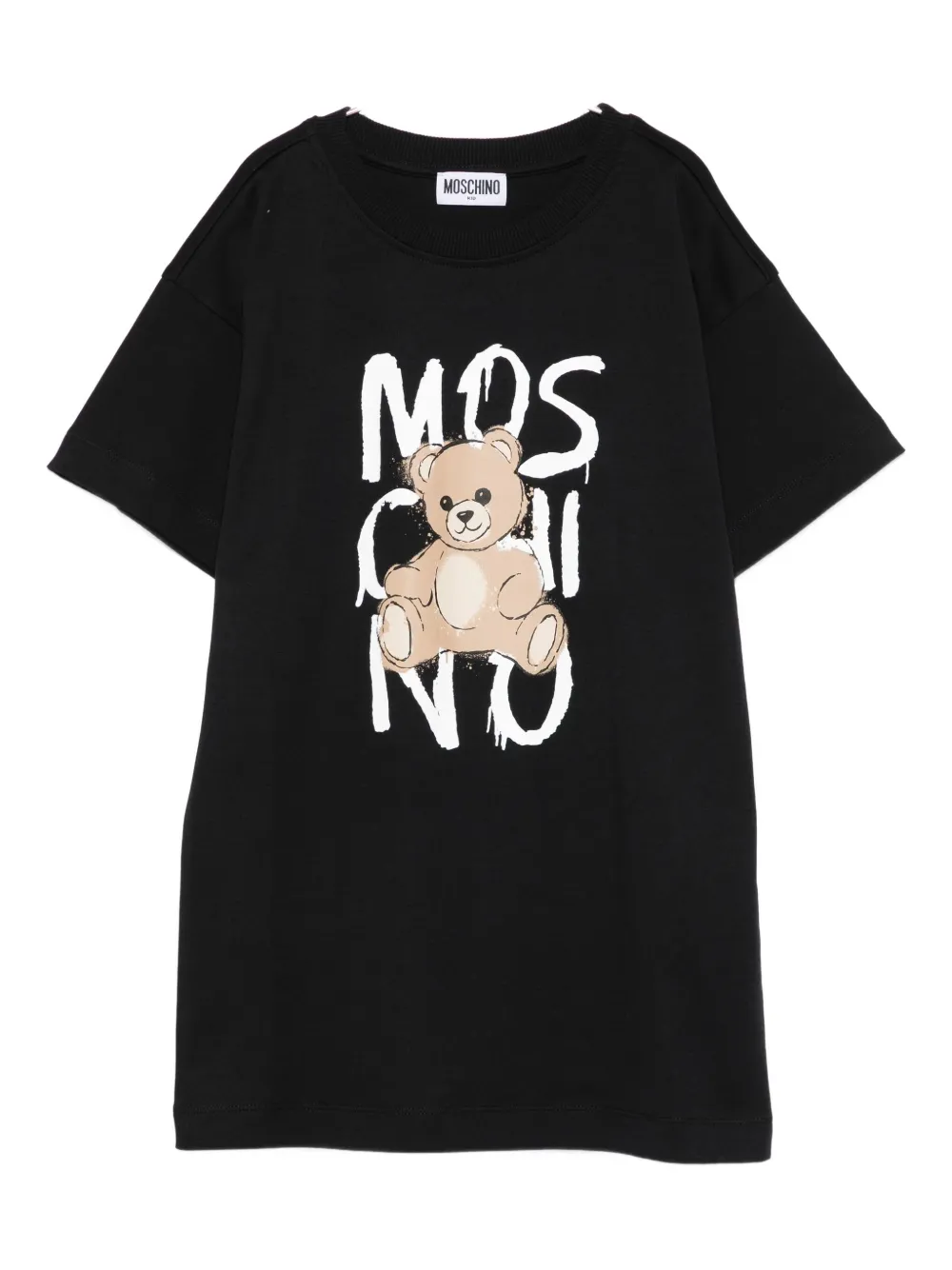 Moschino Kids Katoenen jurk met teddybeerprint Zwart