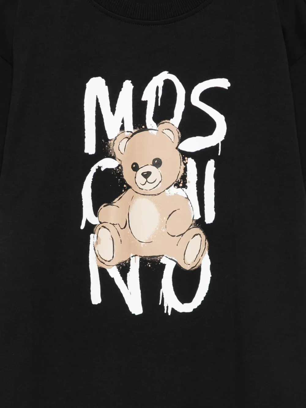 Moschino Kids Katoenen jurk met teddybeerprint Zwart