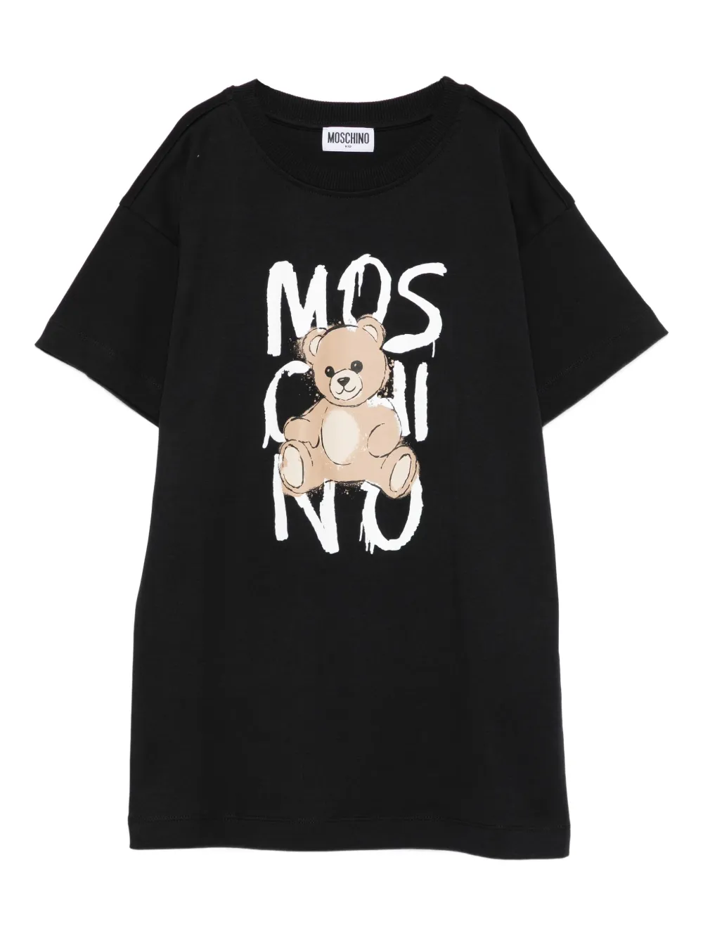 Moschino Kids Katoenen jurk met teddybeerprint Zwart