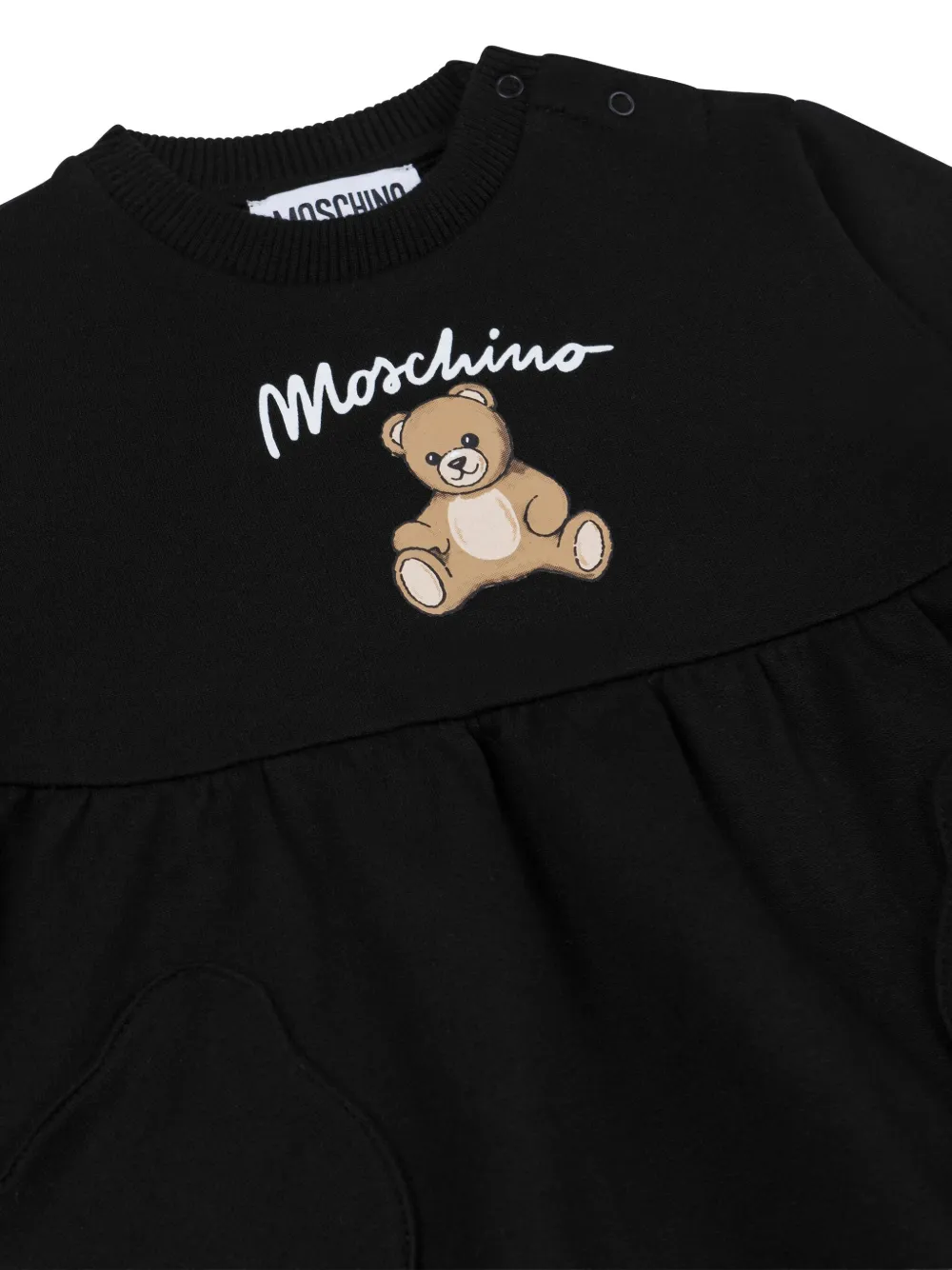 Moschino Kids Gesmockte jurk met beerprint Zwart