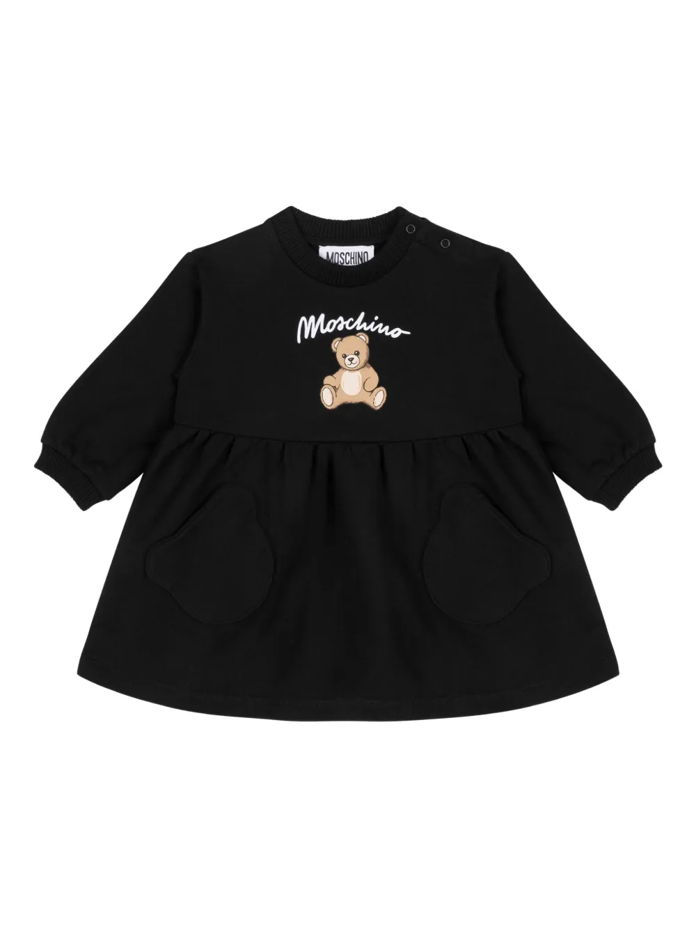Moschino Kids Gesmockte jurk met beerprint Zwart