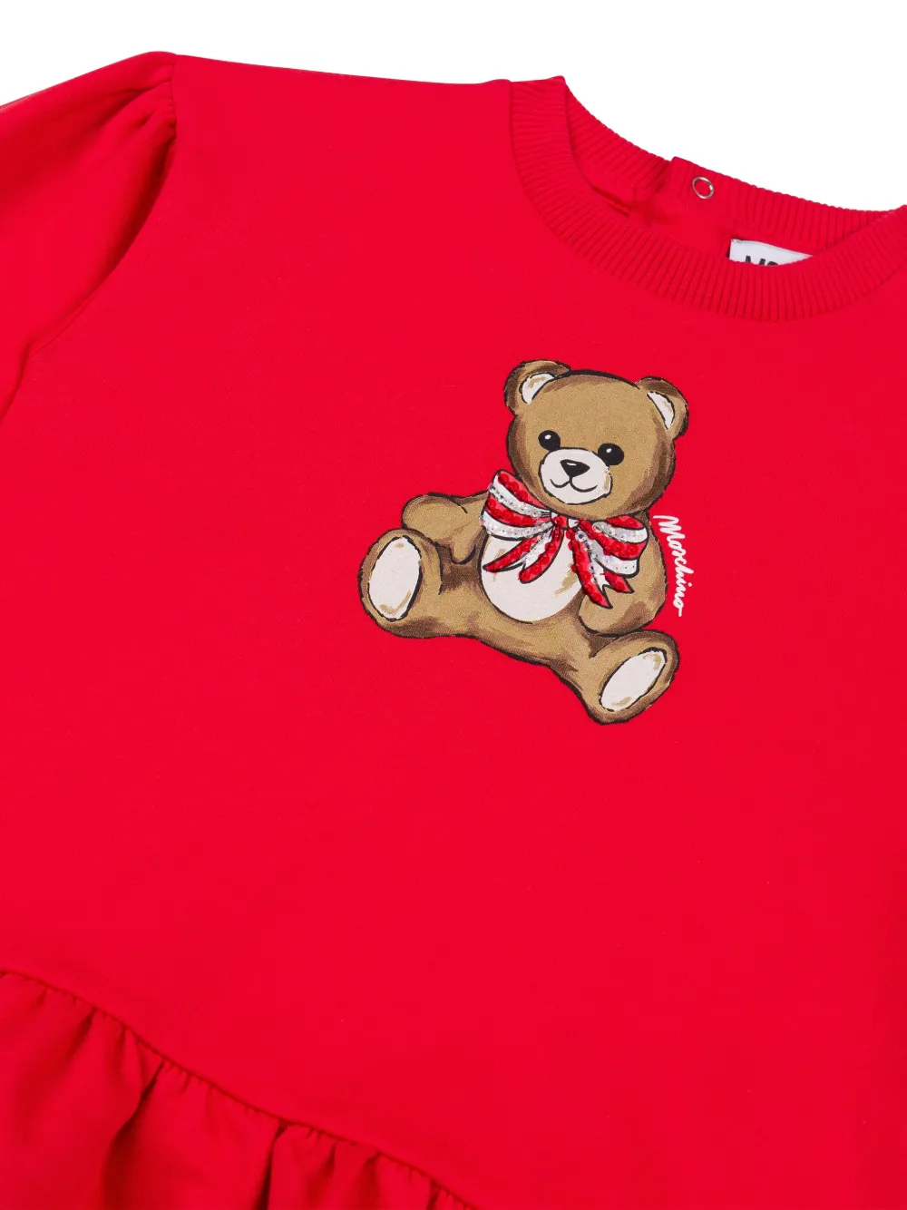 Moschino Kids Jurk met ruches en teddybeer Rood