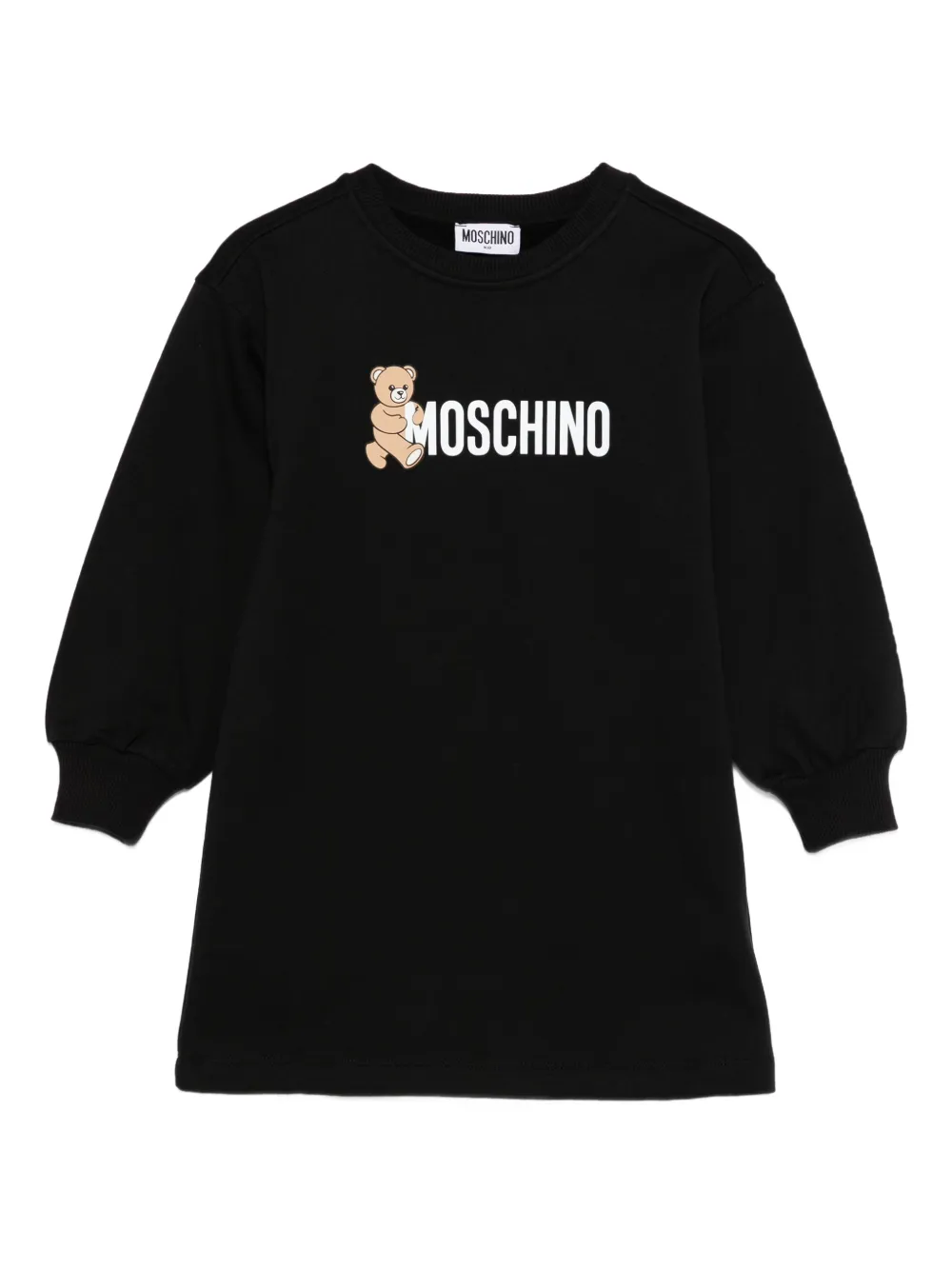 Moschino Kids Jurk met ballonmouwen en teddybeerprint Zwart