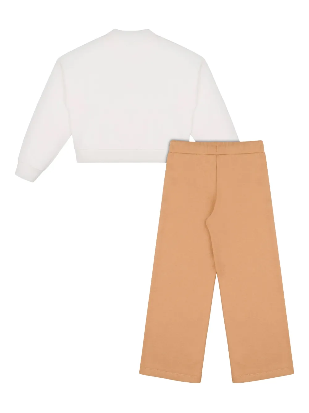 Moschino Kids Sweater en broek met wijde pijpen en grafische print 83544 Marrone