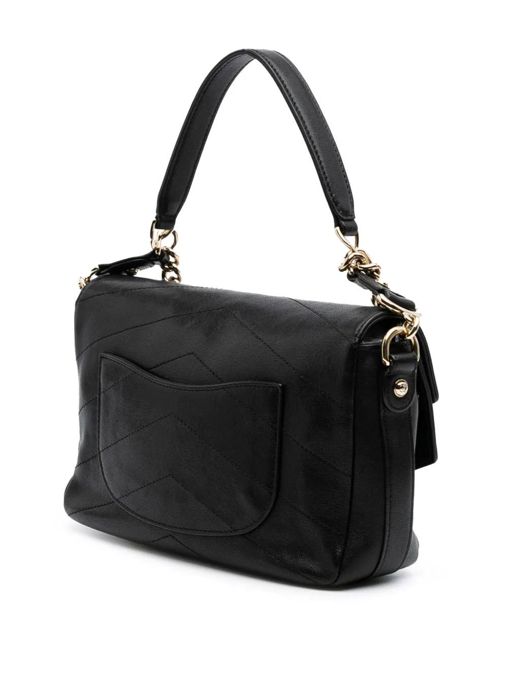 Pre-owned Chanel 2018-2019 Mini Quilted Sheepskin Double Chevron Flap Satchel In Black