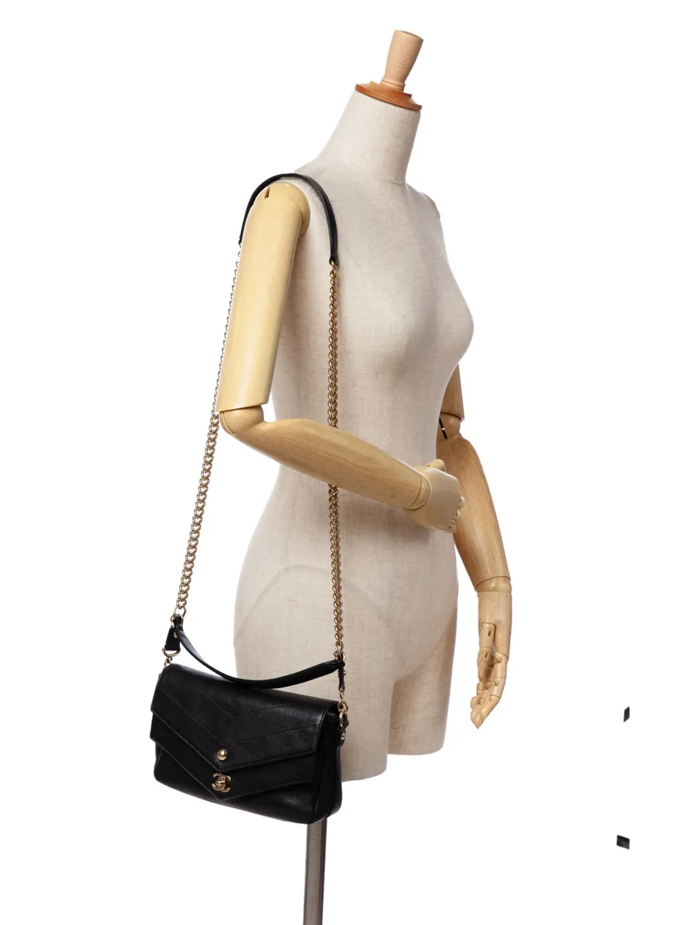 Pre-owned Chanel 2018-2019 Mini Quilted Sheepskin Double Chevron Flap Satchel In Black