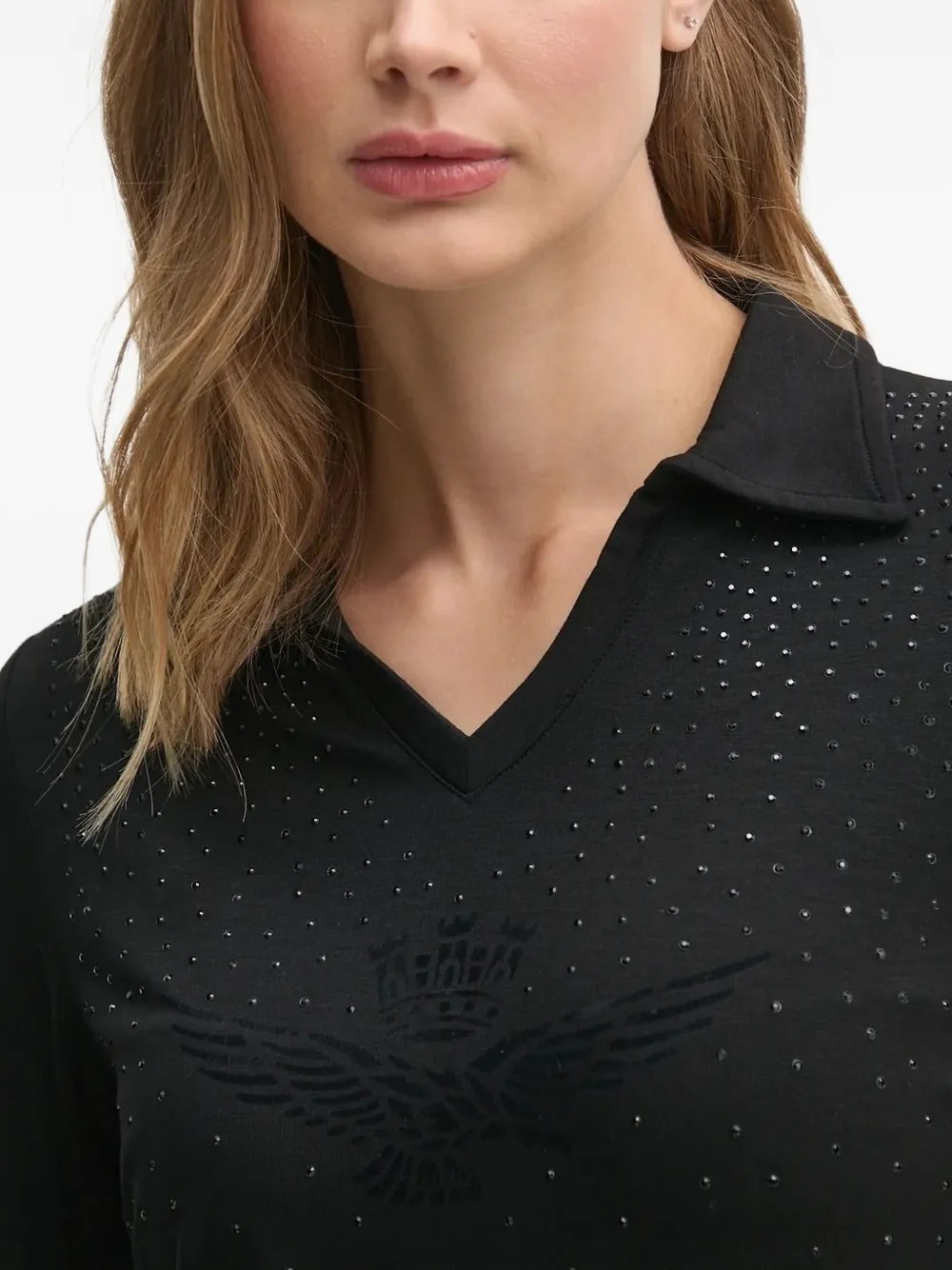 Aeronautica Militare Eagle-embellished V-neck T-shirt In Black